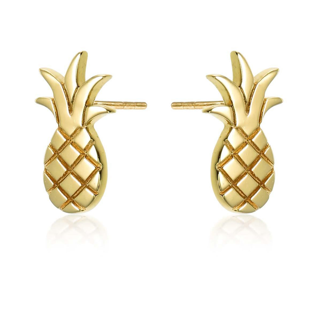 Small Gold Plated Pineapple Stud Earrings for Women