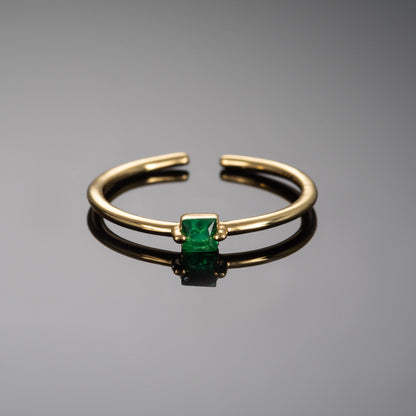Adjustable Gold Plated Ring for Women with a Green Cubic Zirconia Stone - namana.london