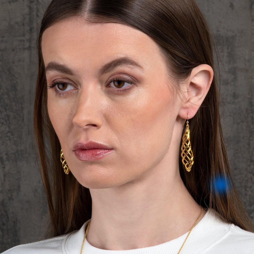 Long Gold Spiral Dangle Earrings for Women