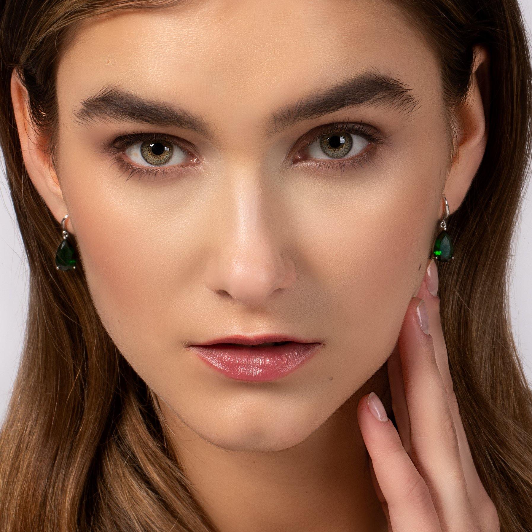 Pear Drop Earrings with Green Cubic Zirconia Stones - namana.london