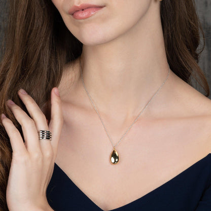 Silver and Gold Two Tone Pear Pendant Necklace for Women - namana.london