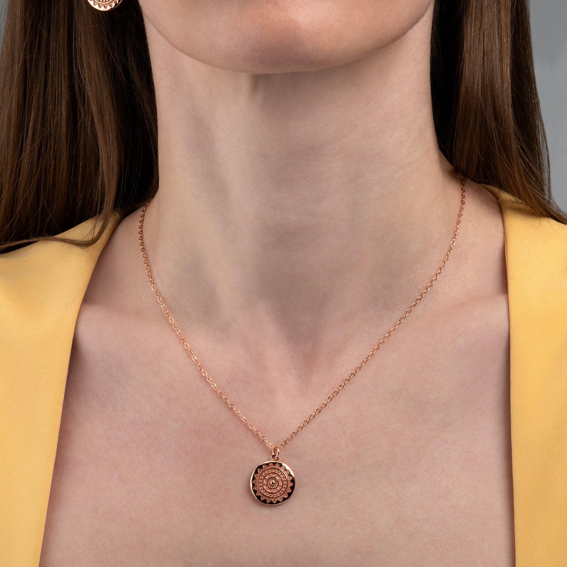 Dainty Rose Gold Mandala Pendant Necklace for Women - namana.london