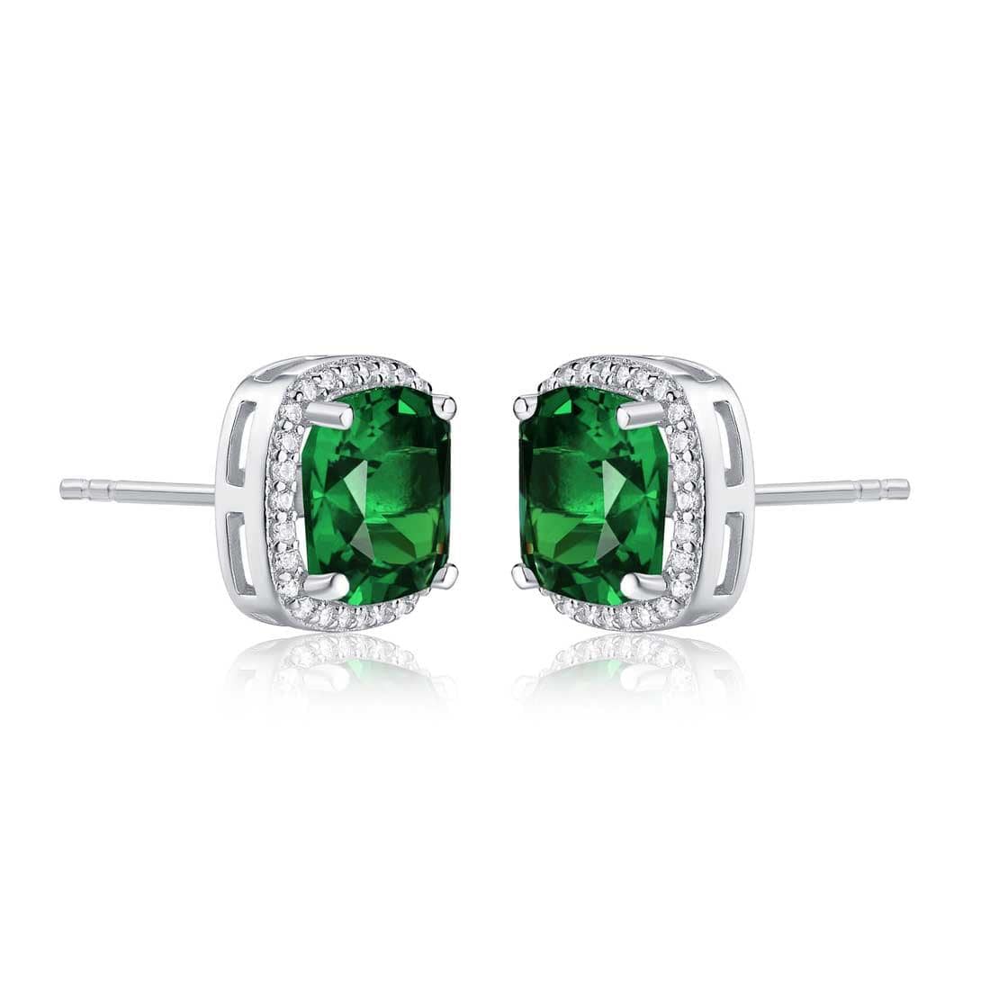 925 Sterling Silver Cushion Shaped Green Halo Stud Earrings for Women - namana.london