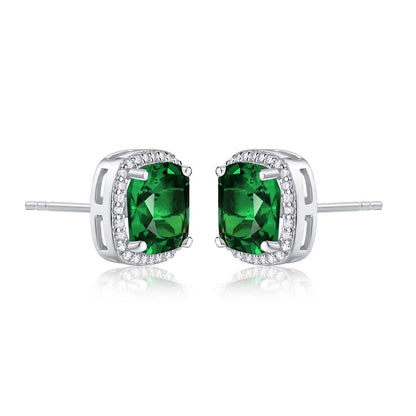 925 Sterling Silver Cushion Shaped Green Halo Stud Earrings for Women - namana.london