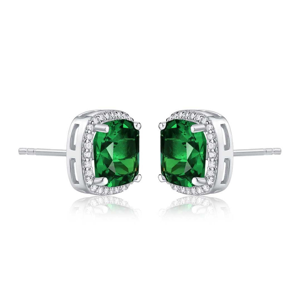 925 Sterling Silver Cushion Shaped Green Halo Stud Earrings for Women - namana.london