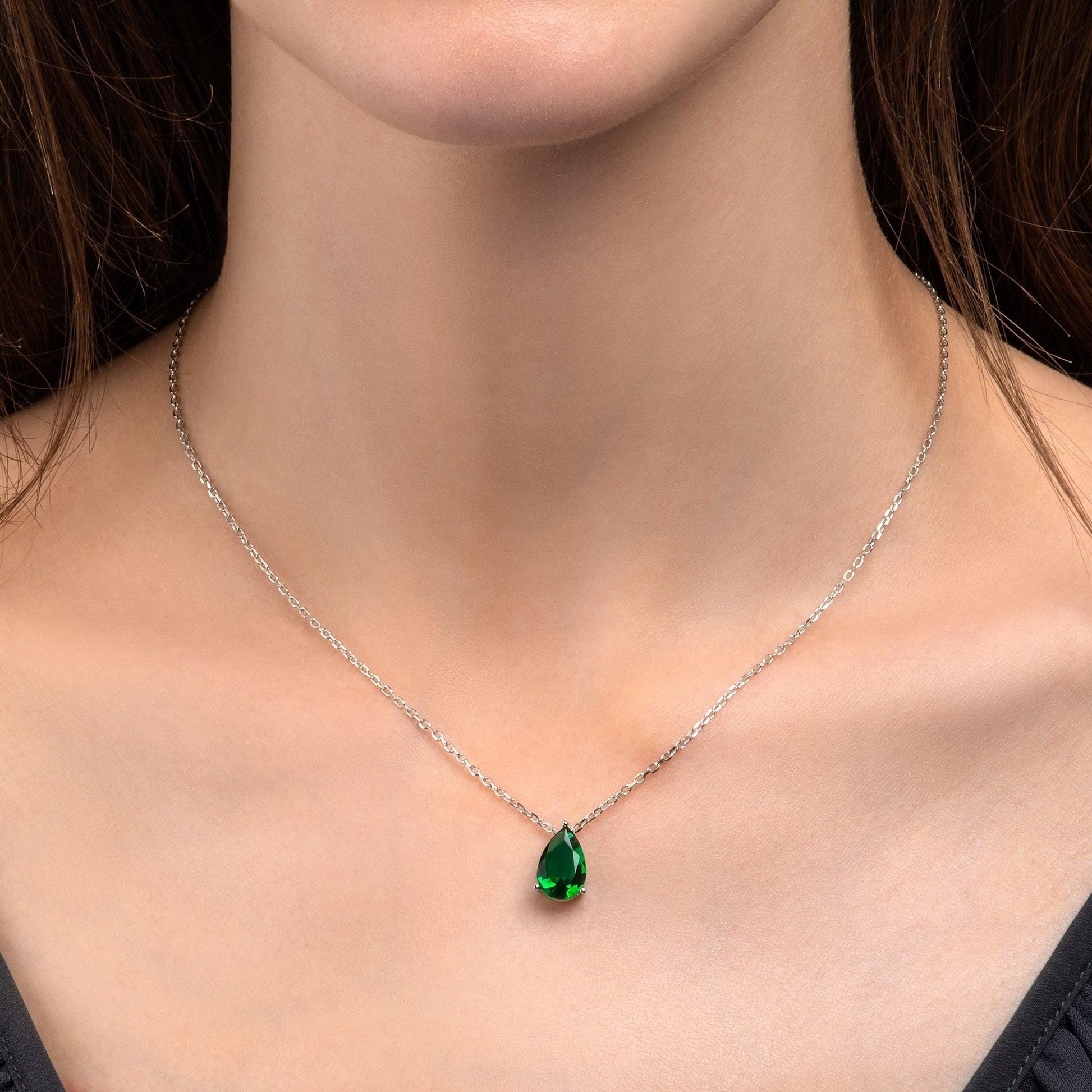 925 Sterling Silver Green Pear Pendant Necklace for Women. - namana.london