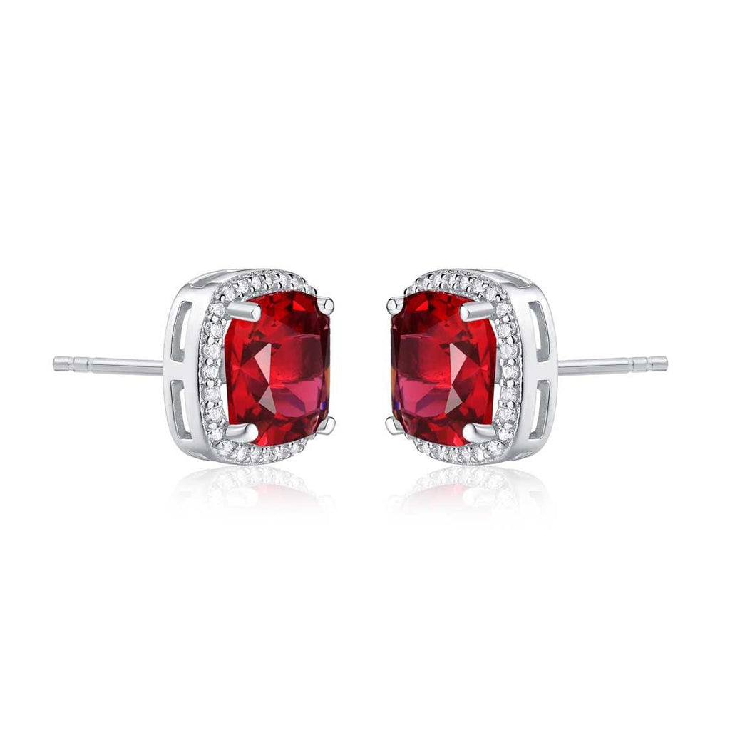 925 Sterling Silver Cushion Shaped Red Halo Stud Earrings for Women - namana.london