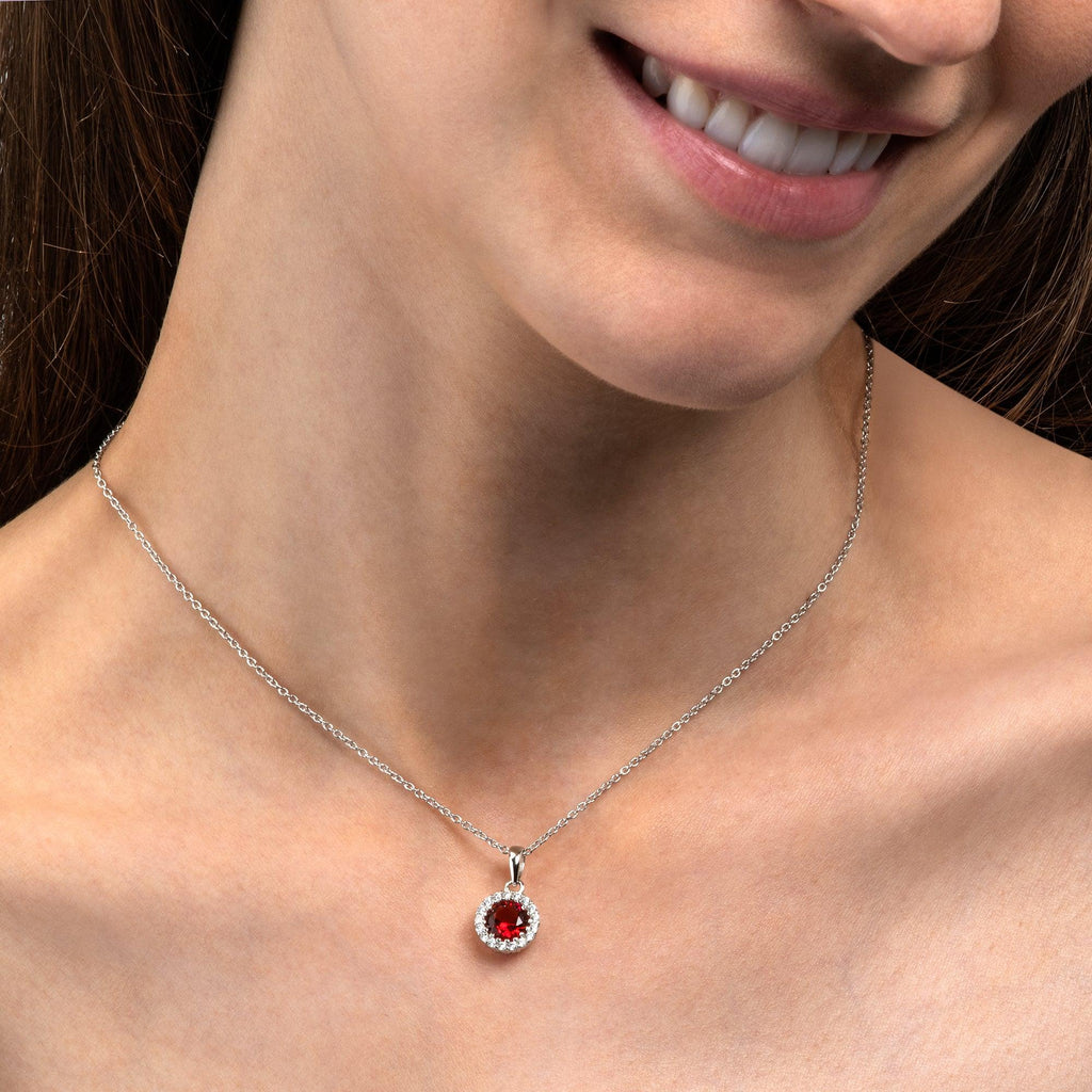 925 Sterling Silver Red Halo Pendant Necklace for Women. - namana.london