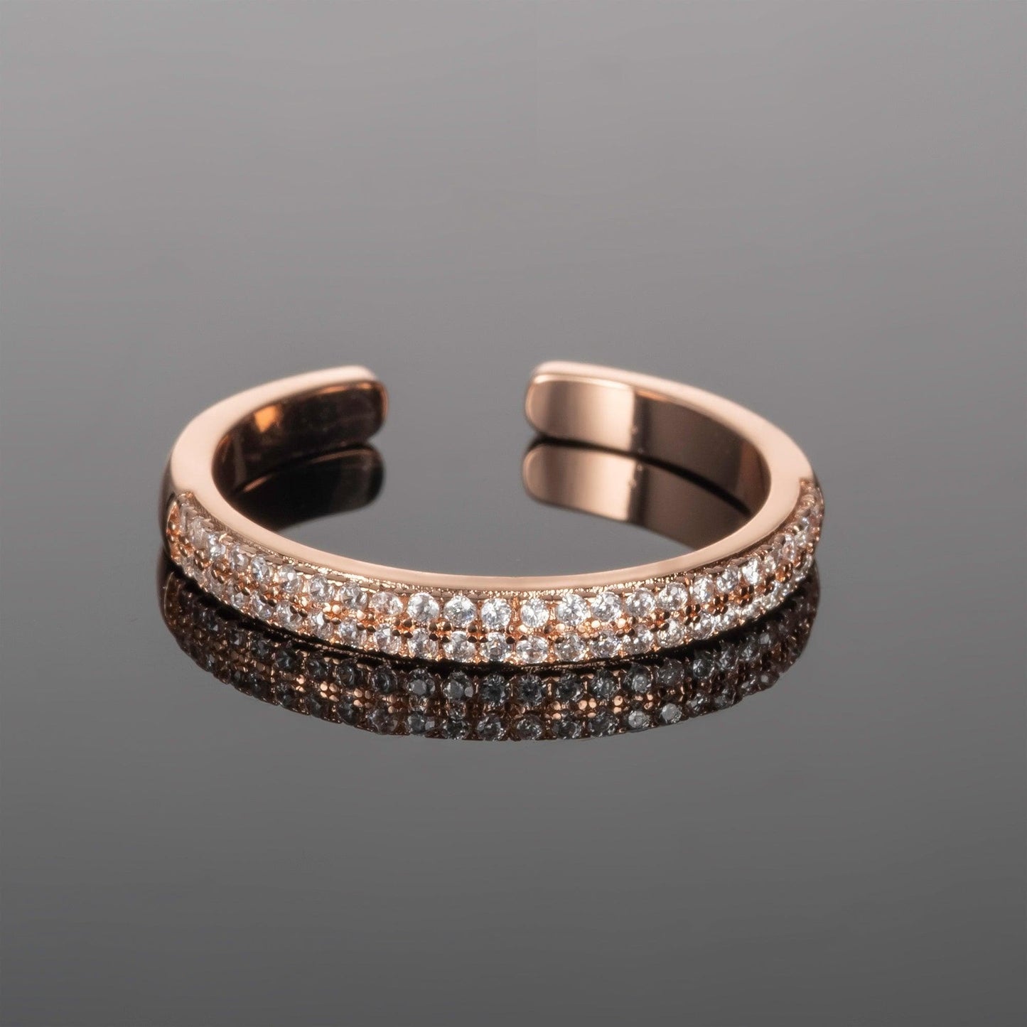 Adjustable Rose Gold Band Ring for Women with Cubic Zirconia Stones - namana.london