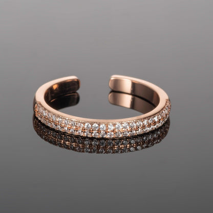 Adjustable Rose Gold Band Ring for Women with Cubic Zirconia Stones - namana.london