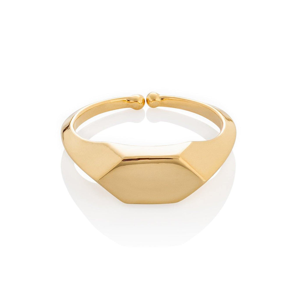 Adjustable Gold Plated Geometric Signet Ring for Women - namana.london