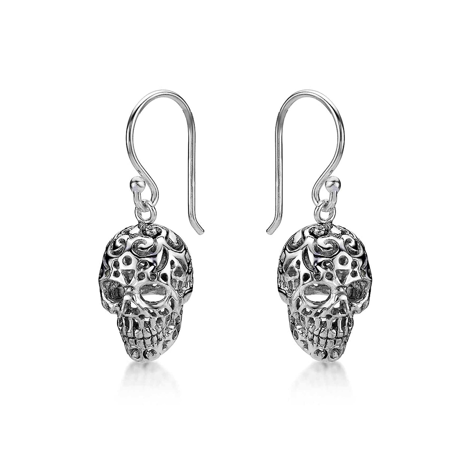 925 Sterling Silver Oxidised Skull Drop Earrings for Women - namana.london