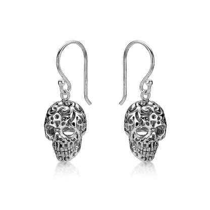 925 Sterling Silver Oxidised Skull Drop Earrings for Women - namana.london