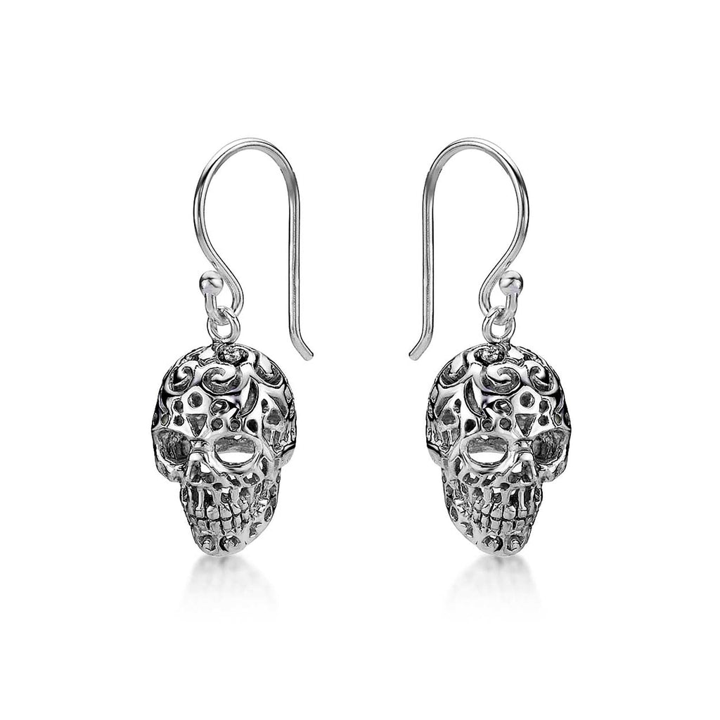 925 Sterling Silver Oxidised Skull Drop Earrings for Women