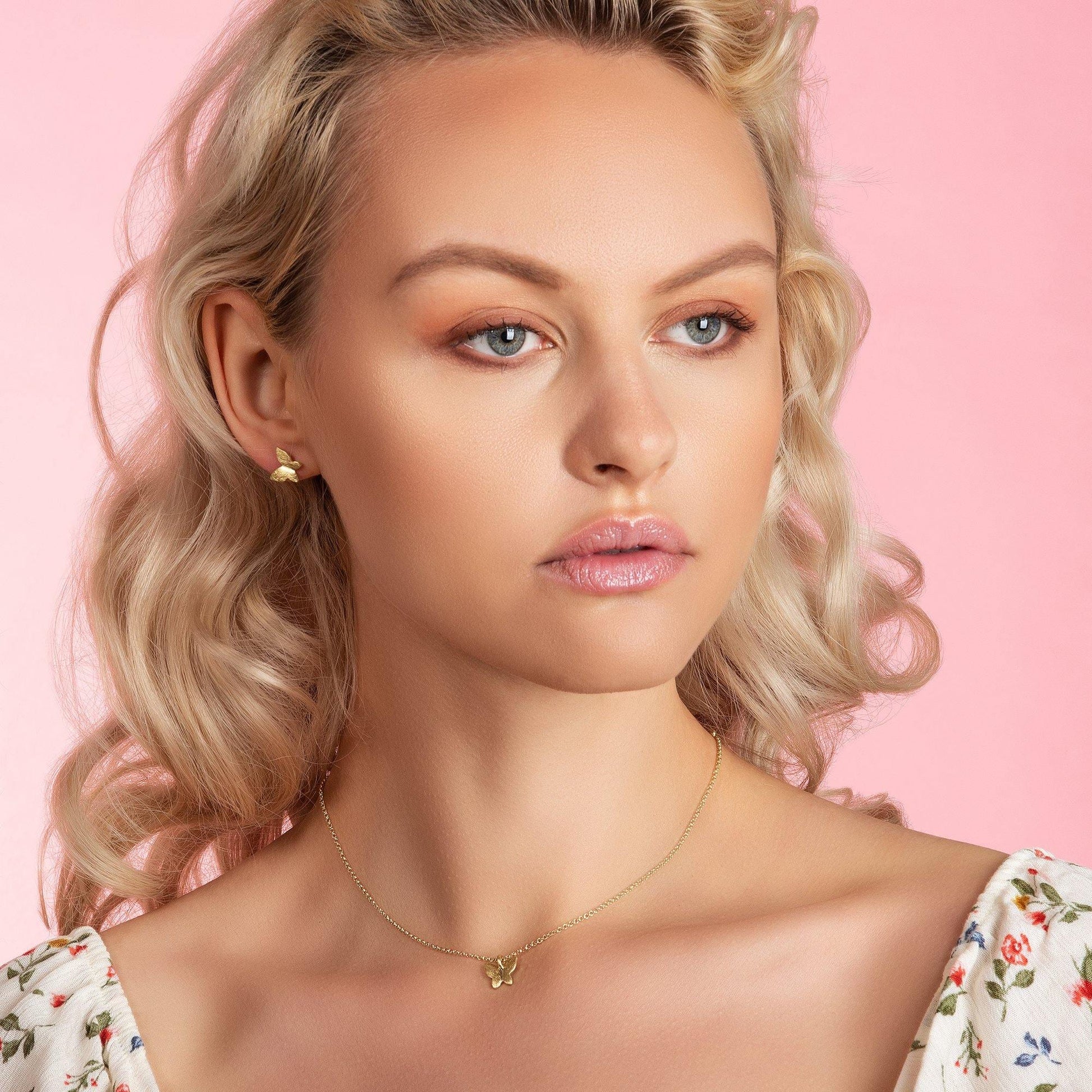 Gold Butterfly Pendant Necklace with Brushed Finish - namana.london