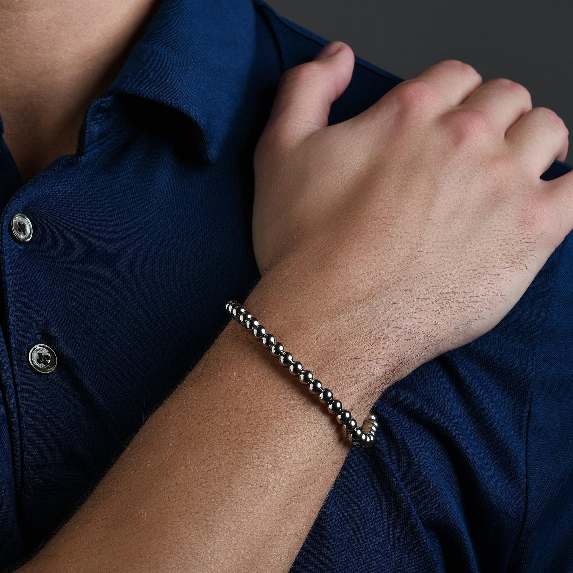 Stainless Steel Men's Bracelet with Metal Beads on Adjustable Black Cord - namana.london