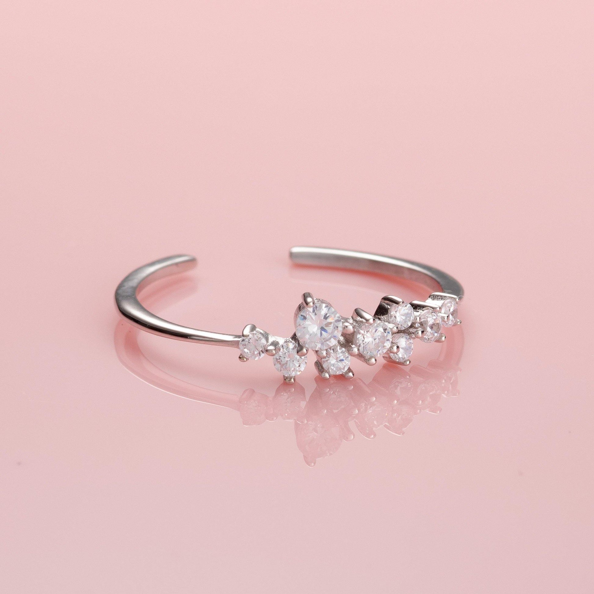 Adjustable Sterling Silver Ring for Women with Cubic Zirconia Stones - namana.london
