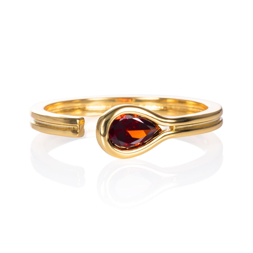 Adjustable Gold Plated Pear Shaped Red Ring for Women