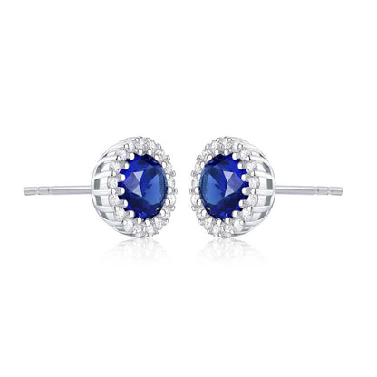 925 Sterling Silver Round Blue Halo Stud Earrings for Women - namana.london