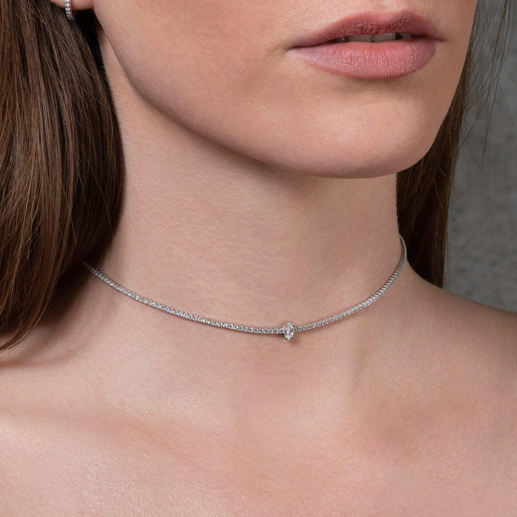 925 Sterling Silver Marquise Choker Necklace for Women with Cubic Zirconia Stones