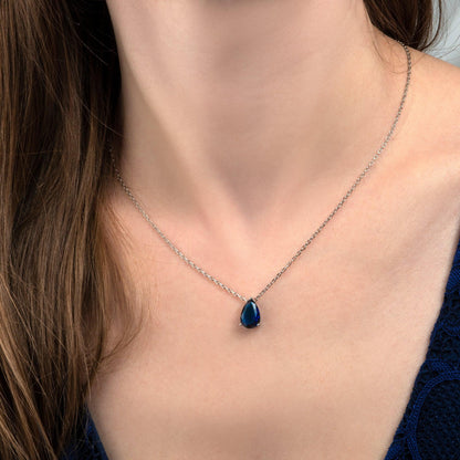 925 Sterling Silver Blue Pear Pendant Necklace for Women. - namana.london