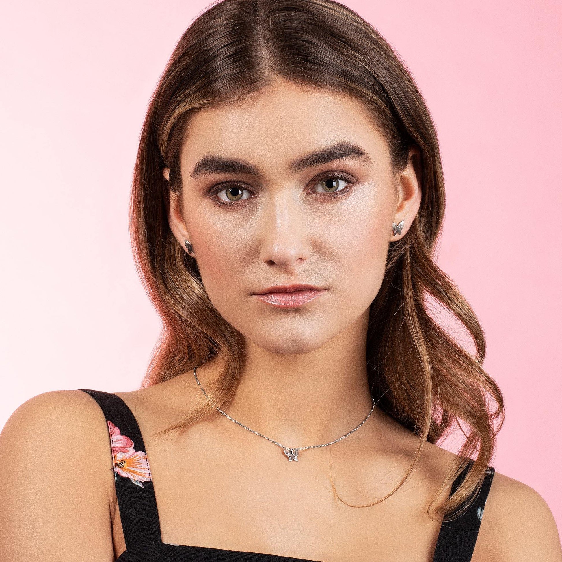 Butterfly Pendant Necklace with Brushed Finish - namana.london