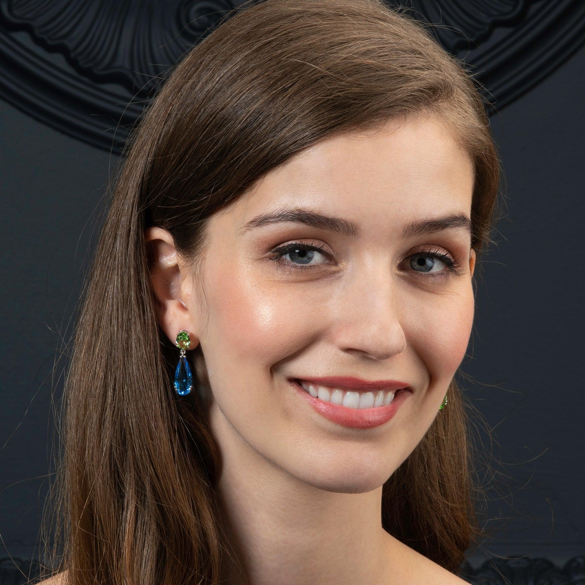 925 Sterling Silver Asymmetrical Blue and Green Earrings for Women - namana.london