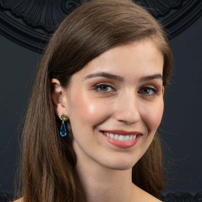 925 Sterling Silver Asymmetrical Blue and Green Earrings for Women - namana.london