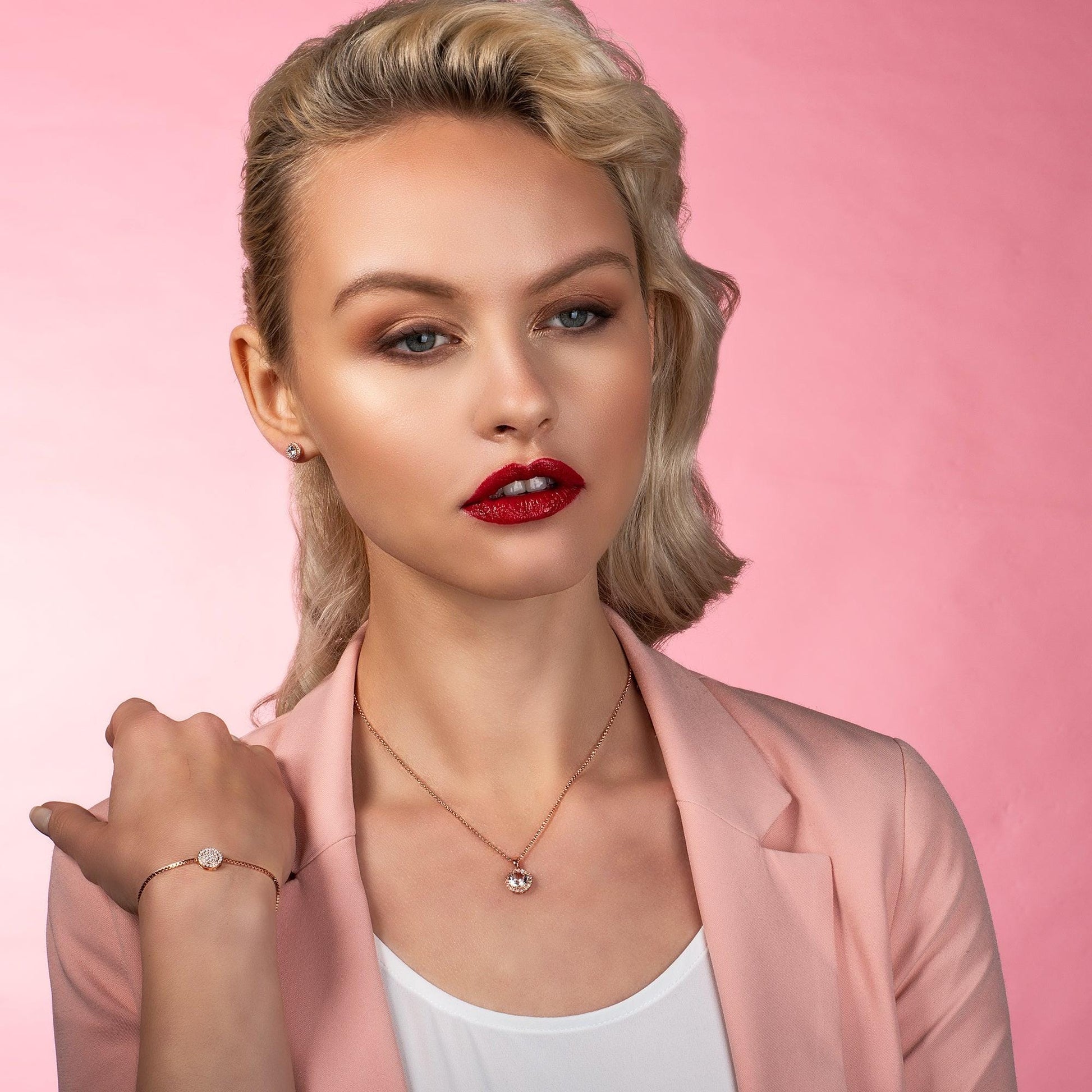 Rose Gold Celestial Disc Bracelet with Cubic Zirconia - namana.london