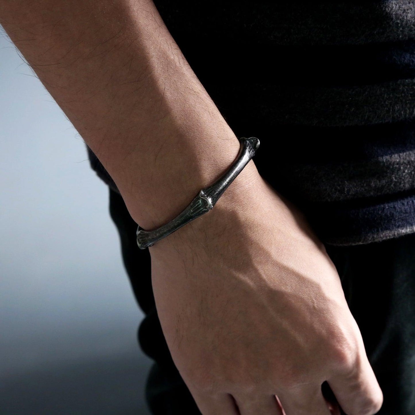 Stainless Steel Cuff Bangle for Men in a Bone Design - namana.london