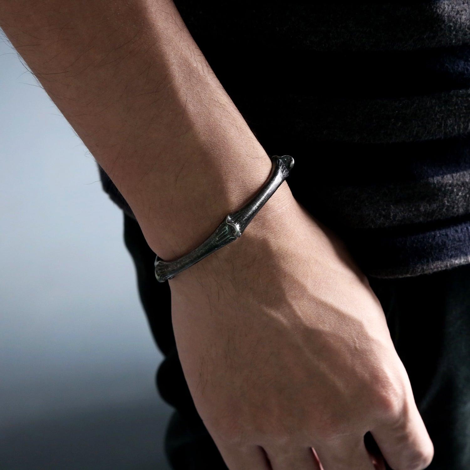 Stainless Steel Cuff Bangle for Men in a Bone Design - namana.london