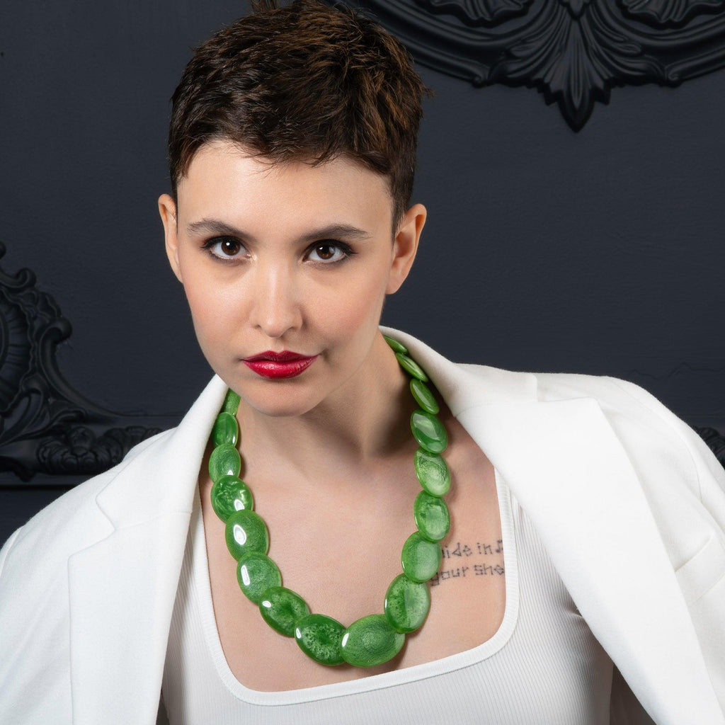 Long Bright Green Chunky Statement Necklace for Women - namana.london