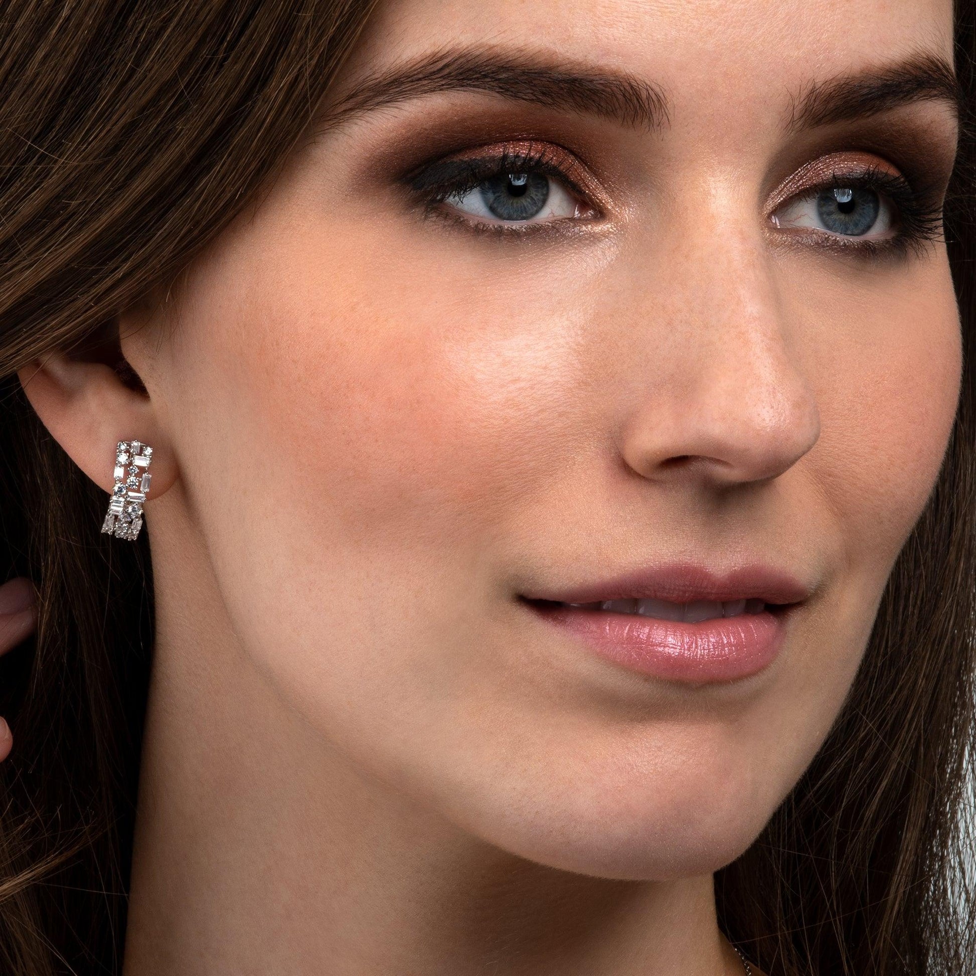 925 Sterling Silver Hoop Earrings for Women with Baguette Stones - namana.london