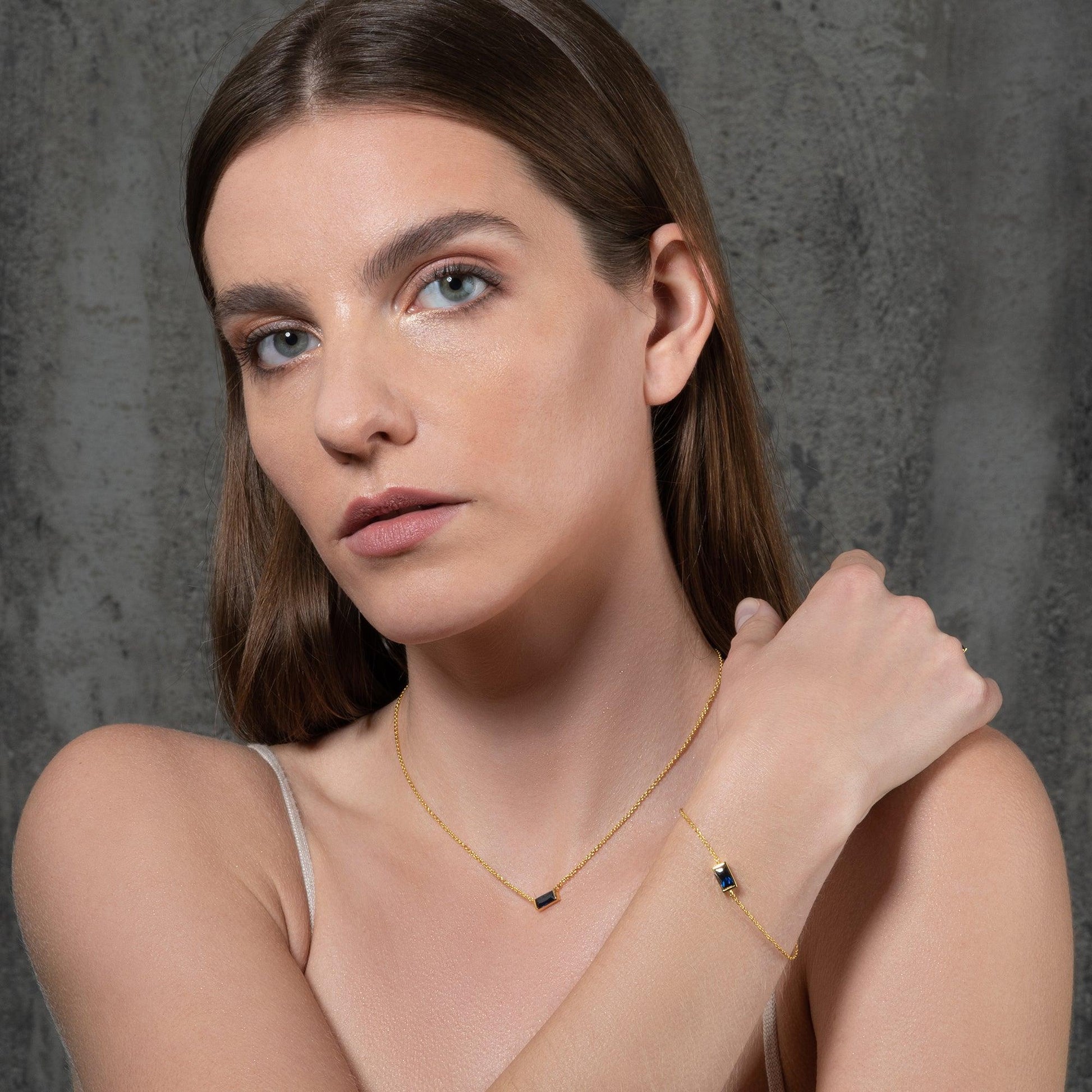 Dainty Blue Necklace in Gold Plated - namana.london