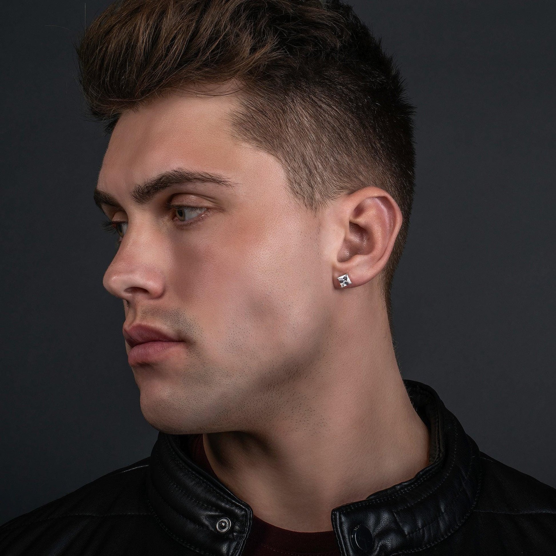 Square Stud Earrings for Men with Cubic Zirconia Stone - namana.london