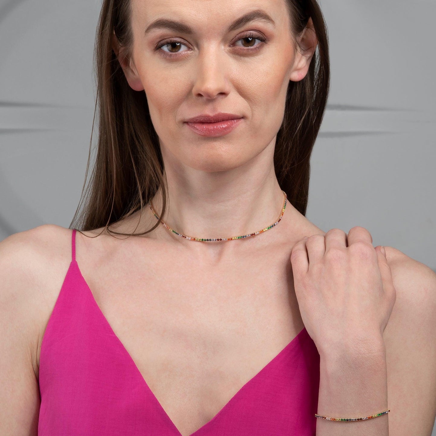 Gold Plated Skinny Rainbow Choker Necklace for Women - namana.london