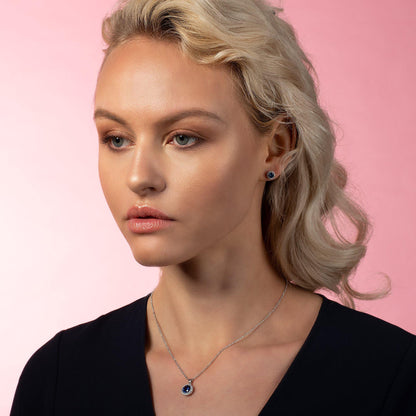 Halo Pendant Necklace with a Blue Cubic Zirconia Stone - namana.london