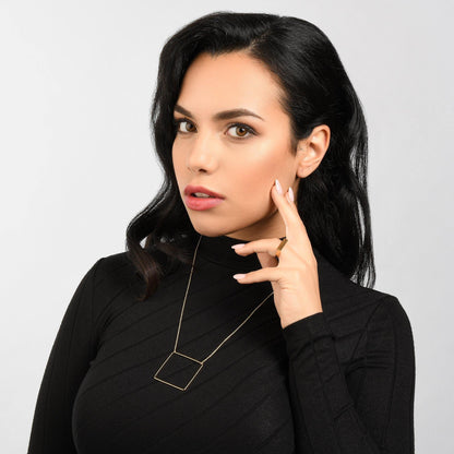 Long Gold Square Pendant Necklace - namana.london