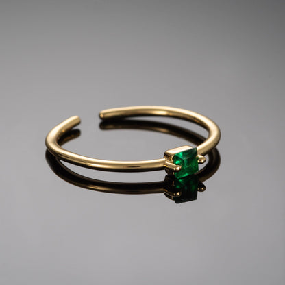 Adjustable Gold Plated Ring for Women with a Green Cubic Zirconia Stone - namana.london