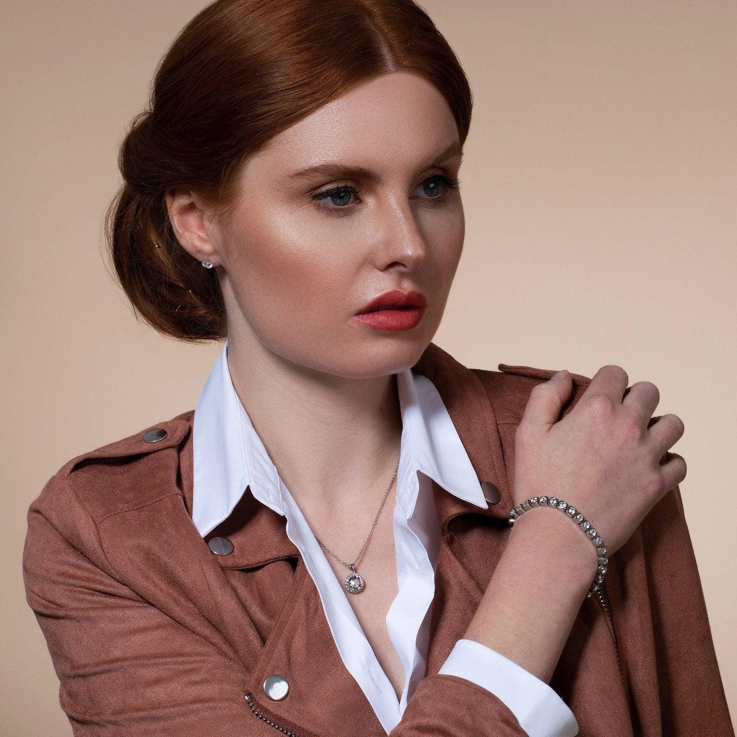 Halo Drop Pendant Necklace with Swarovski Crystals - namana.london