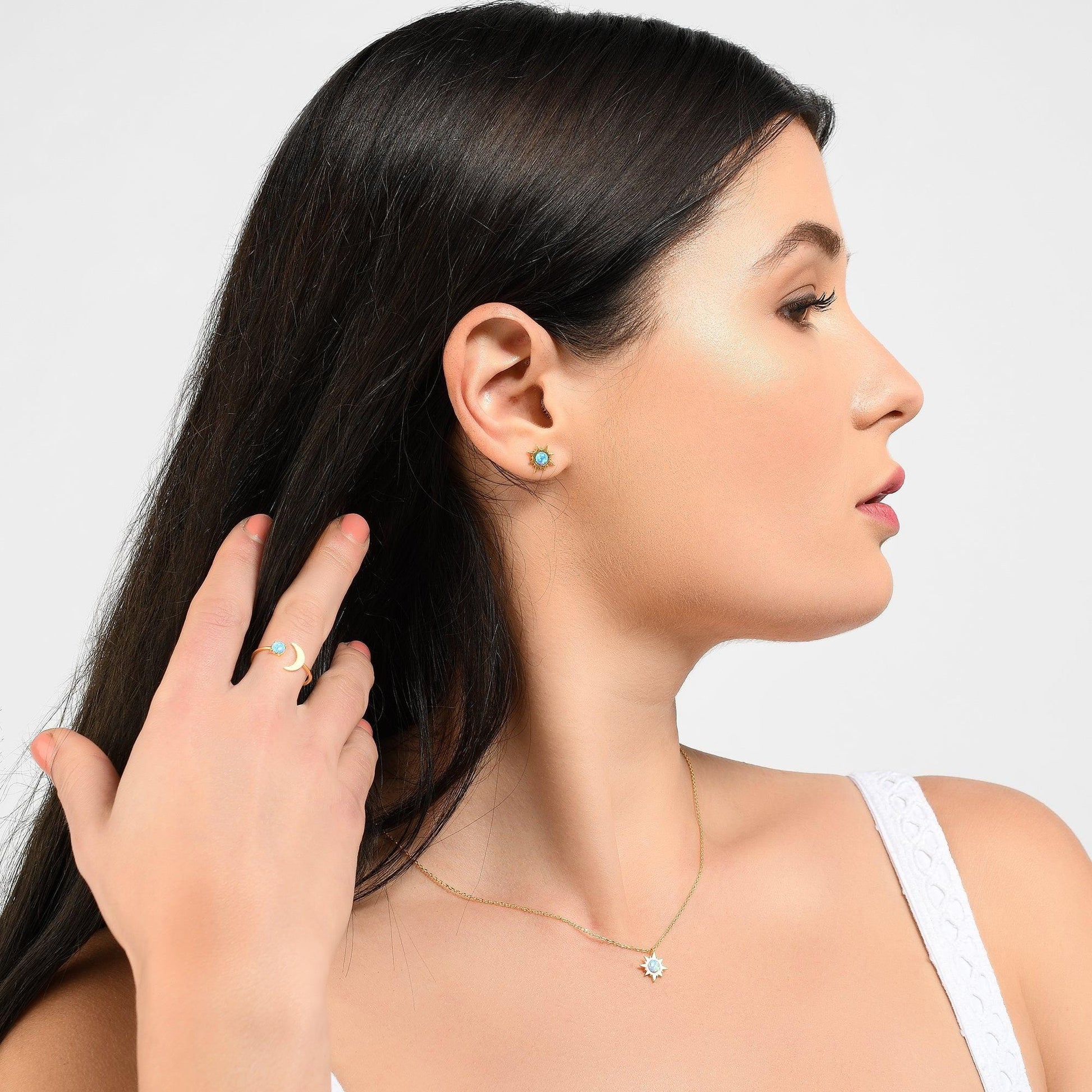 Gold Sunburst Opal Stud Earrings - namana.london