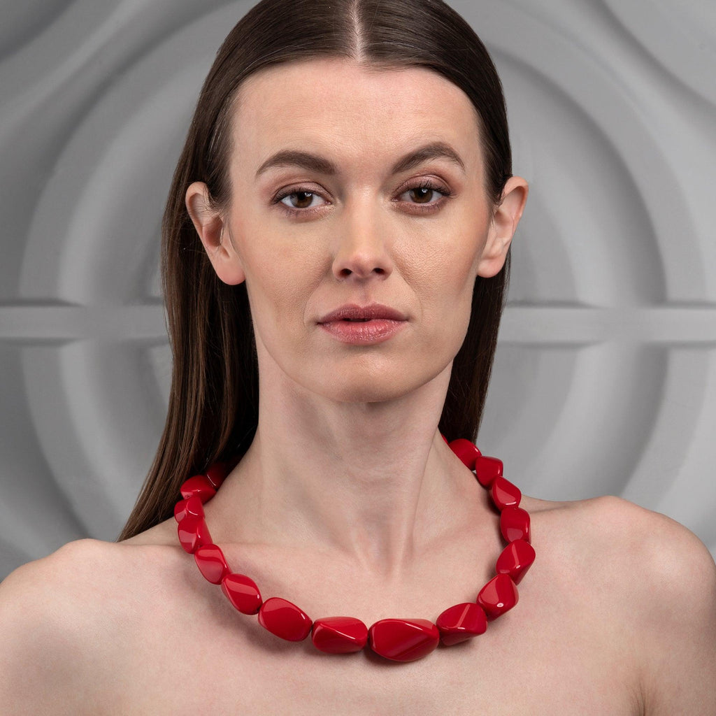 Twisted Red Chunky Statement Necklace for Women - namana.london
