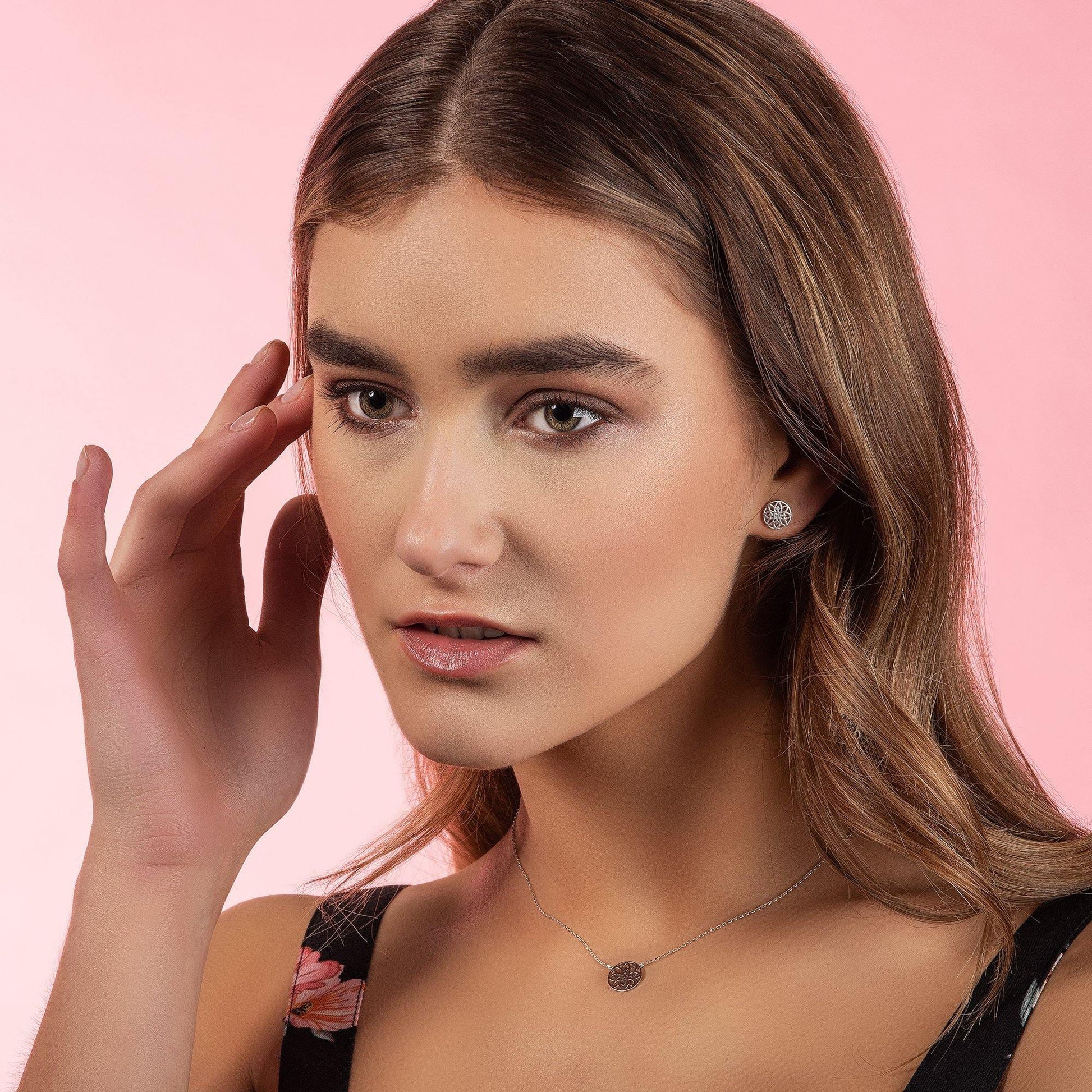 Mandala Disc Stud Earrings with Brushed Finish - namana.london