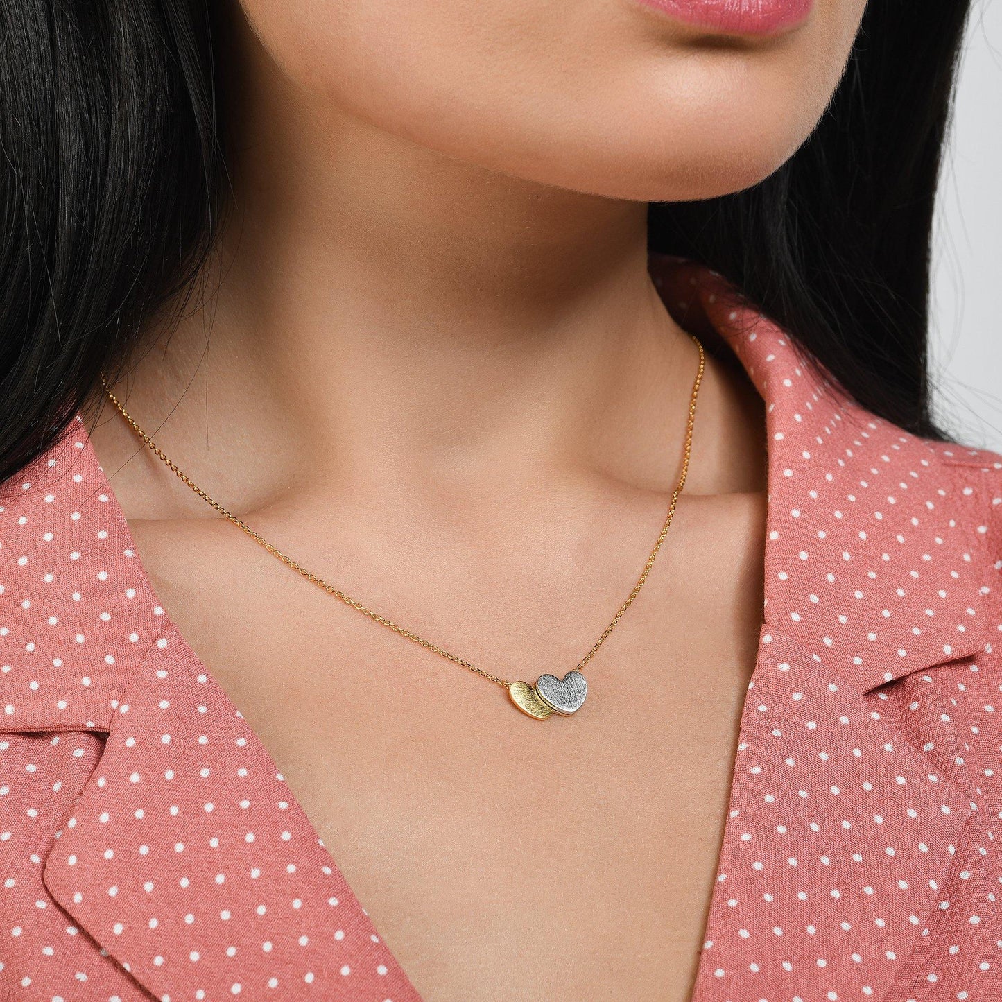 Double Heart Gold Pendant Necklace for Women - namana.london