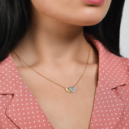 Double Heart Gold Pendant Necklace for Women - namana.london