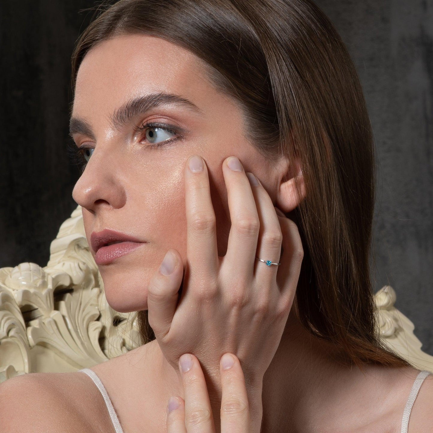 Adjustable Light Blue Ring for Women with a Square Zirconia Stone - namana.london