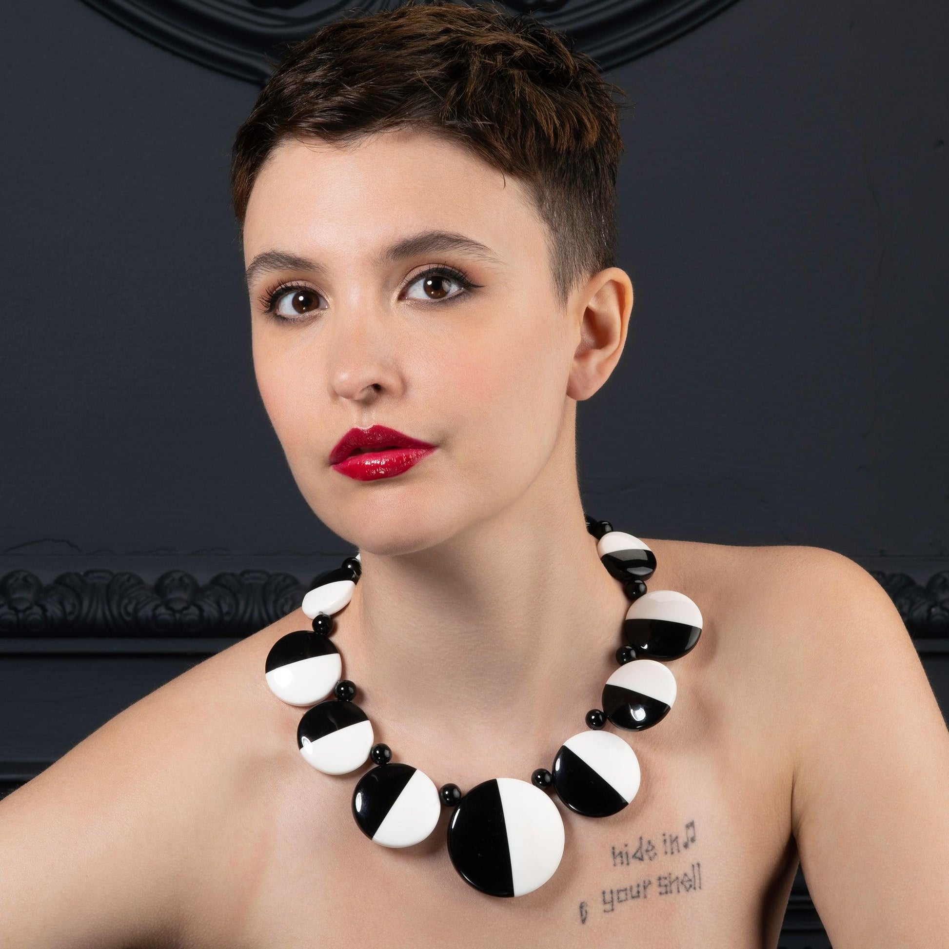 Chunky Black and White Statement Necklace for Women - namana.london