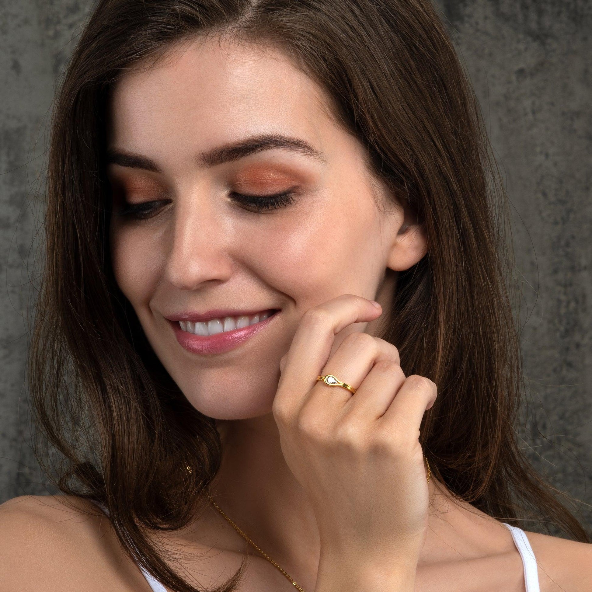 Adjustable Gold Plated Pear Shaped Cubic Zirconia Ring for Women - namana.london