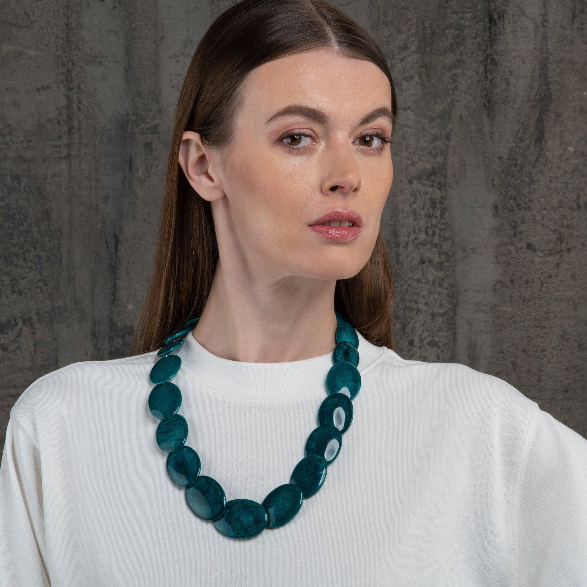 Long Dark Green Chunky Statement Necklace for Women - namana.london
