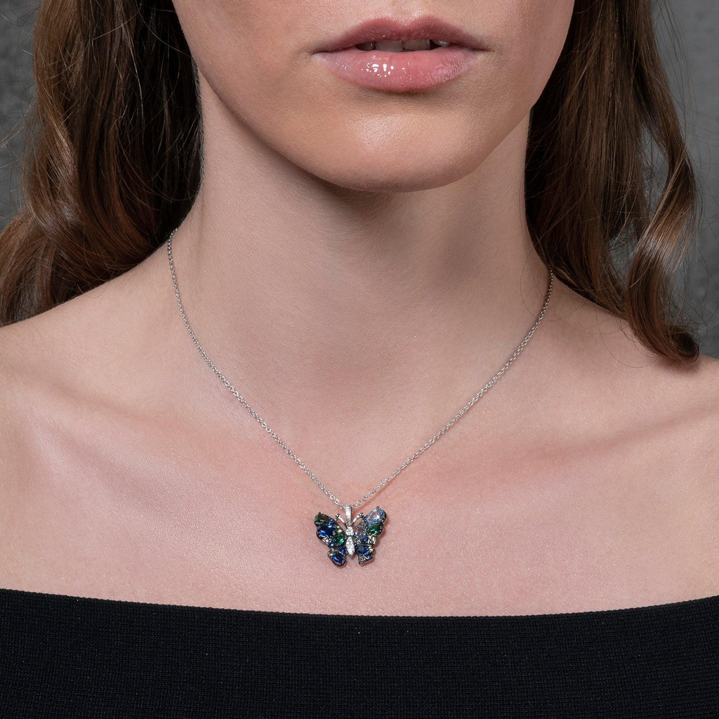 Sterling Silver Colourful Stone Butterfly Pendant Necklace for Women - namana.london